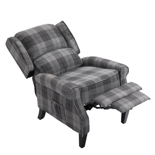 Vintage Armchair Sofa Comfortable Upholstered Leisure Chair Recliner Chair For Living Room Grey Check
