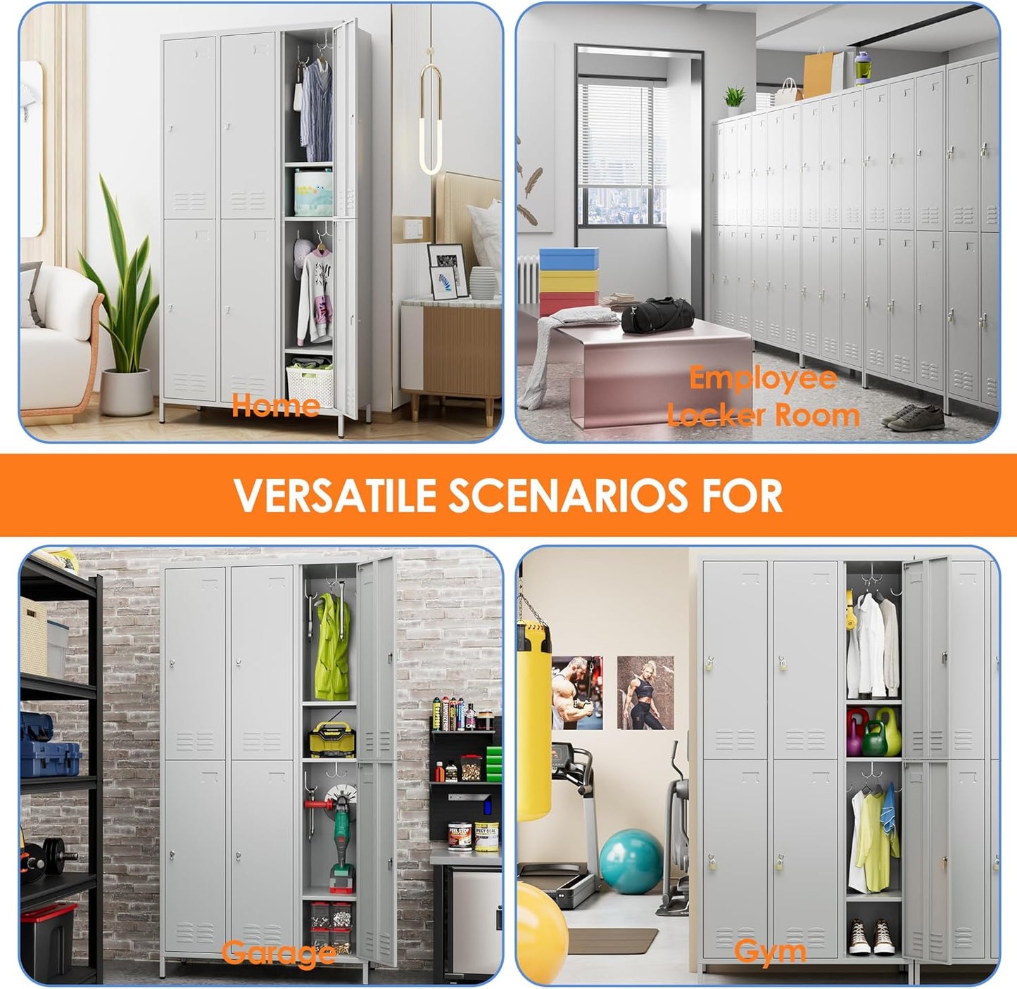 6 Doors Employee Locker With 18 Hooks,Industries Double Tier Metal Locker For School Office Gym Home Employees Staff Sundries Room