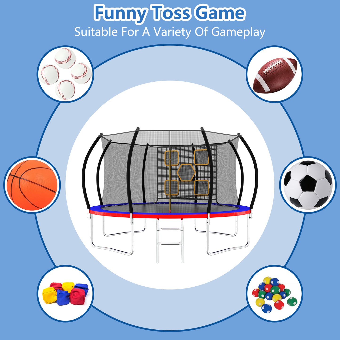 12FT Trampoline With Enclosure - Recreational Trampolines With Ladder, ASTM Approval Outdoor Trampoline For Kids