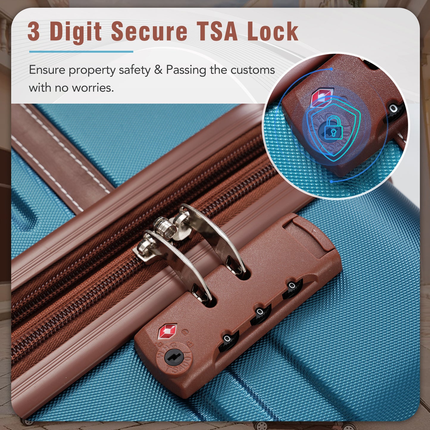Hardshell Luggage Sets With Bags Lightweight Suitcase Double Spinner Wheels With TSA Lock ,Single Vintage Luggage 24 IN,Blue