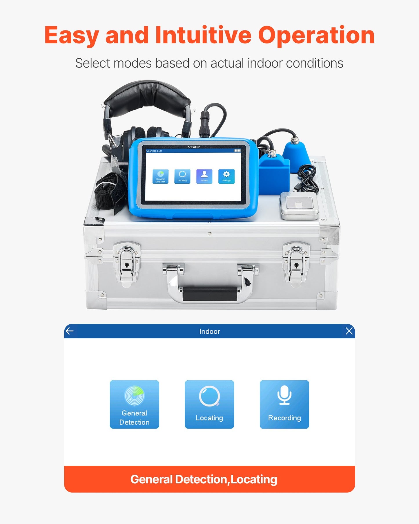 Pipe Water Leak Detector For Indoors, 1Hz-10000Hz, 7" Touchscreen Plumbing Water Leakage Detection Locator With Horizontal & Vertical Sensors, Headphones, 8GB SD Card & Carry Case For Home Use