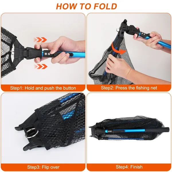 Foldable Fishing Net With Aluminum Alloy Rod EVA Handle Durable 5MM