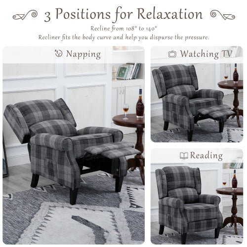 Vintage Armchair Sofa Comfortable Upholstered Leisure Chair Recliner Chair For Living Room Grey Check
