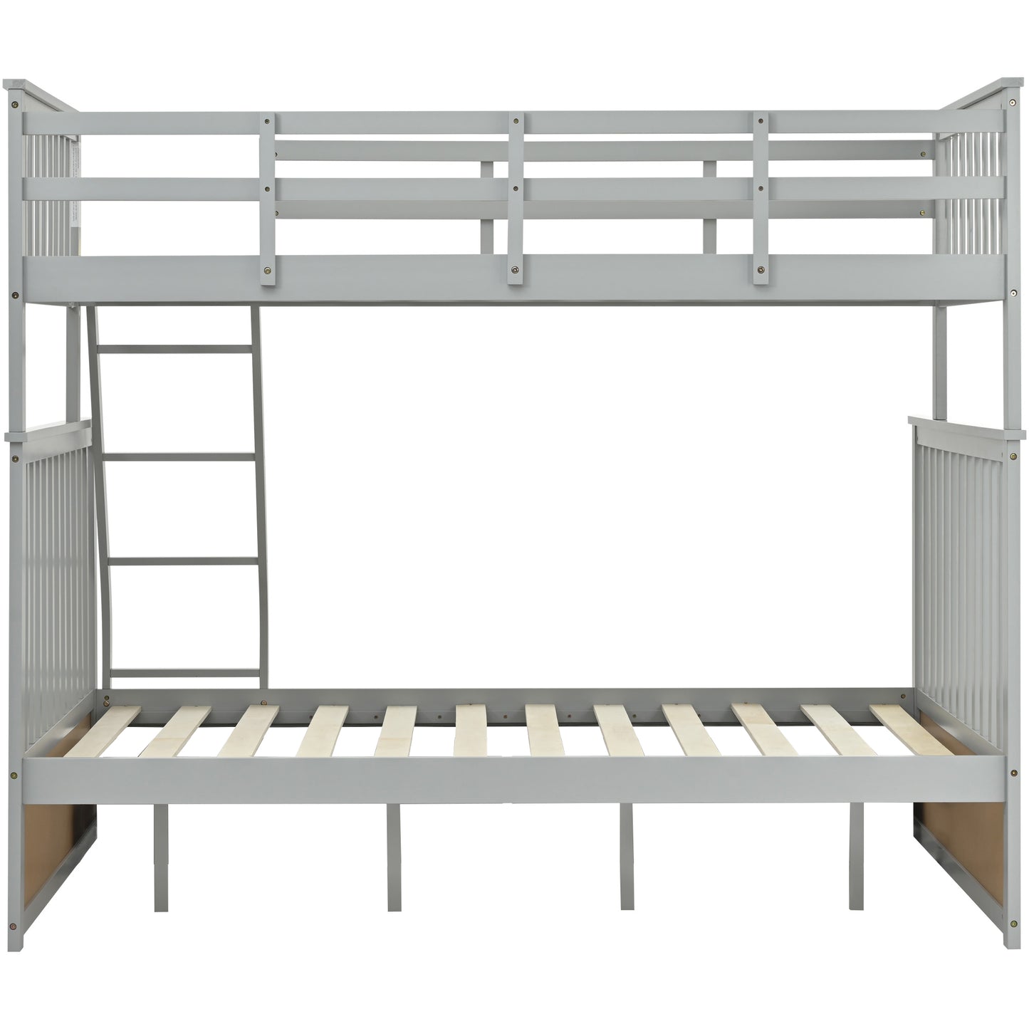 Twin Over Full Bunk Bed , Wooden Bunk Bed With Ladder And Safety Guard Rails - Gray