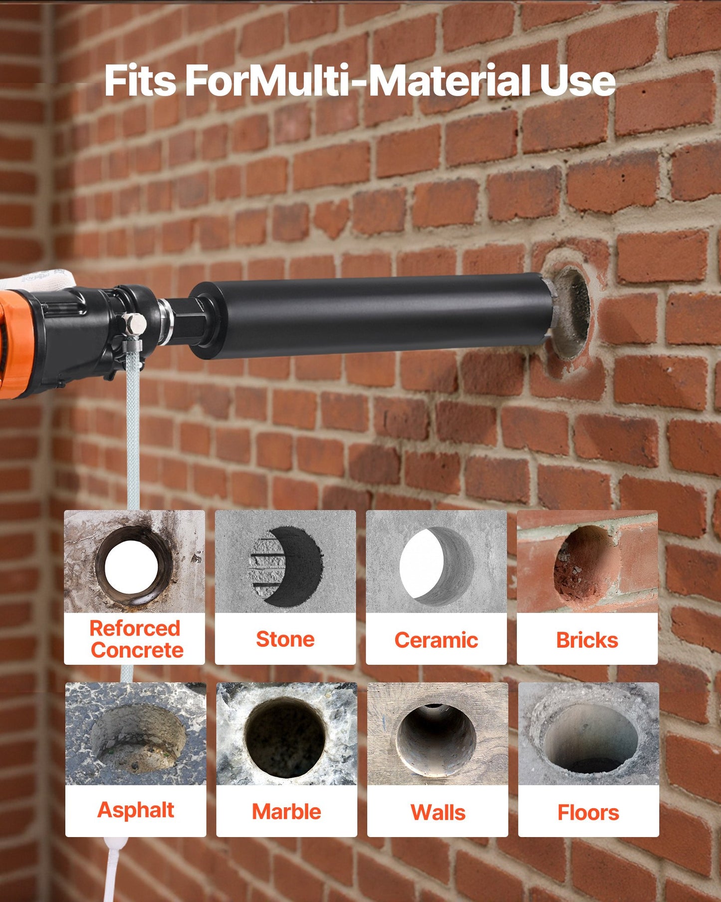 Diamond Core Drill Machine Handheld Concrete Core Drill Rig 8 In Dia 1800W