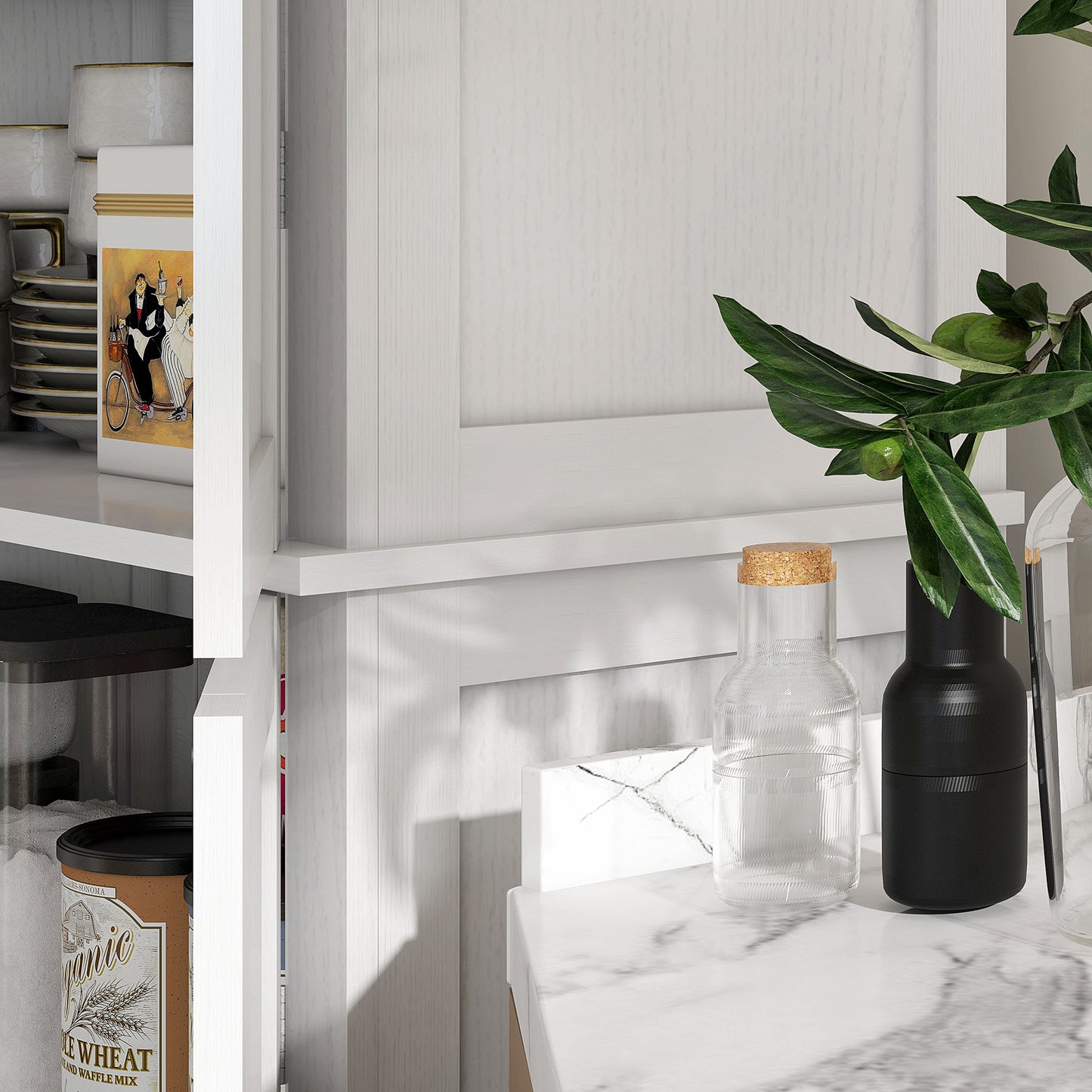 72" Kitchen Cabinet, Pantry Storage Cabinet with Doors and Shelves, Freestanding Food Pantry Cabinet, White Wood Grain