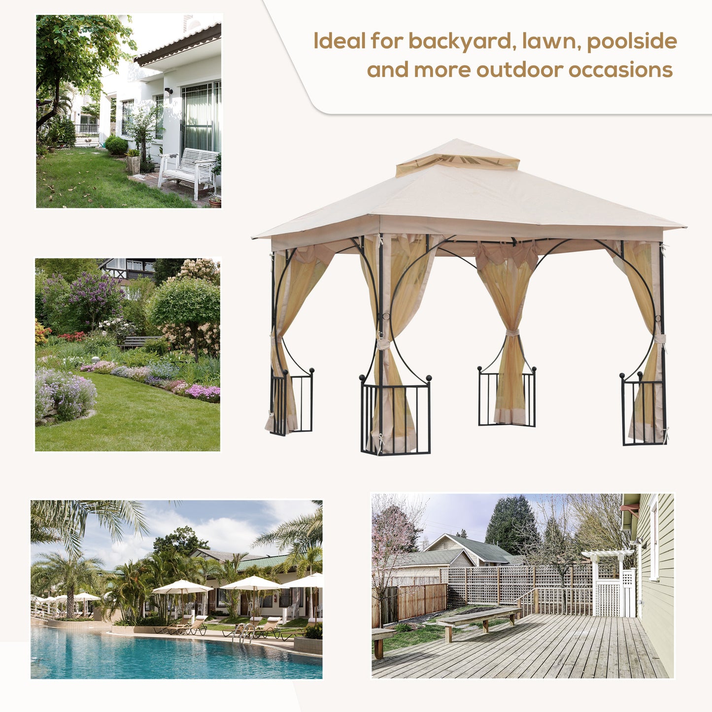 10' x 10' Patio Gazebo Canopy Outdoor Pavilion with Netting SideWalls