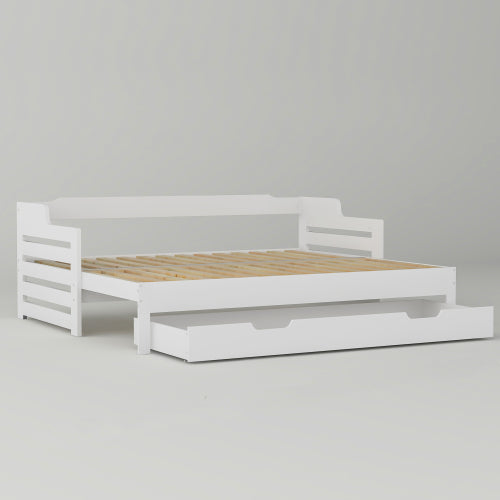 Daybed, Trundle And Drawer, Cabin Bed, SIngle Guest Bed Sofa Bed, Pull Out Trundle And Storage Drawer For Living Room And Bedroom -  3 90 X190 Cm - White