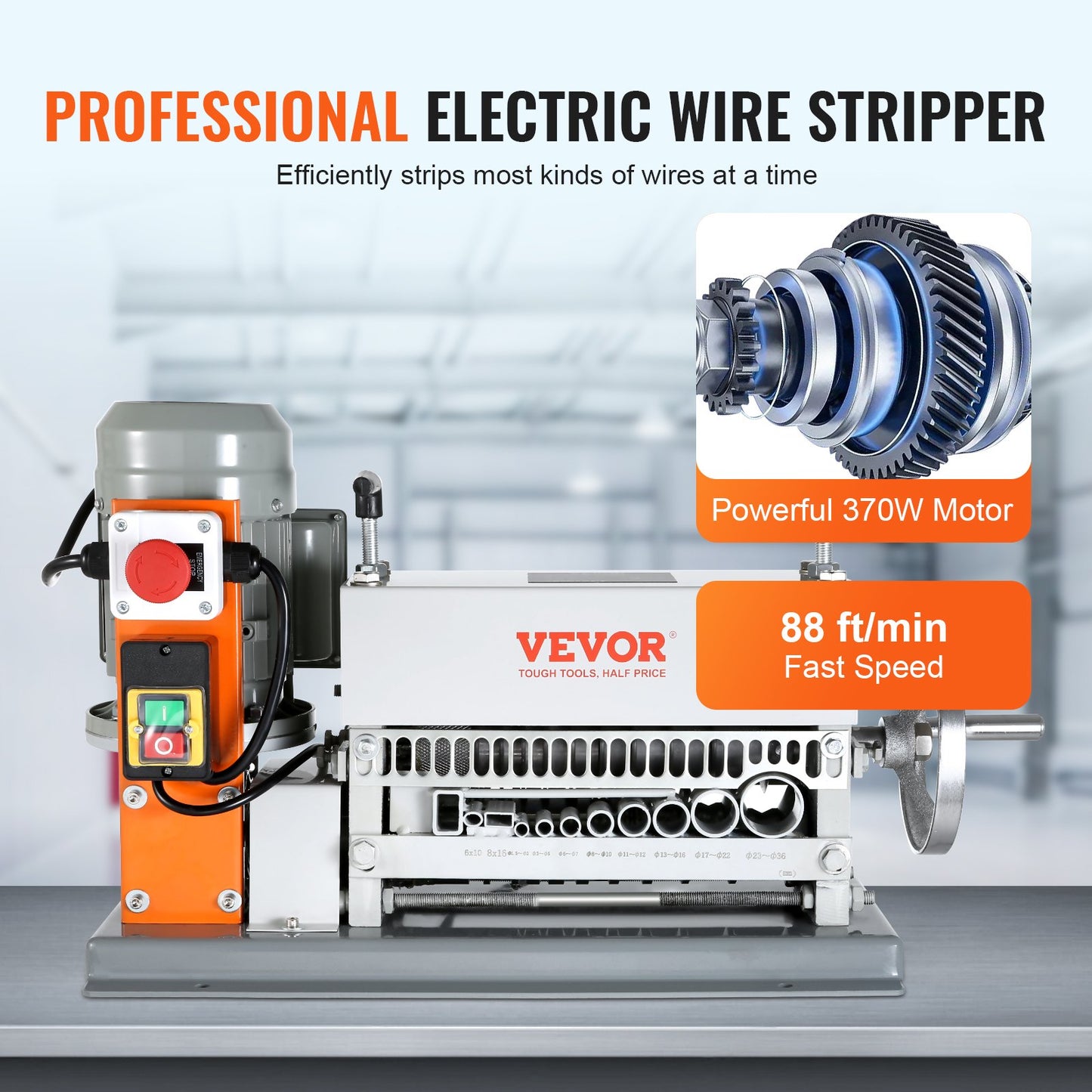 Automatic Wire Stripping Machine, 0.06''-1.42'' Electric Motorized Cable Stripper, 370 W, 88 Ft/min Wire Peeler With An Extra Manual Crank, 11 Channels For Scrap Copper Recycling