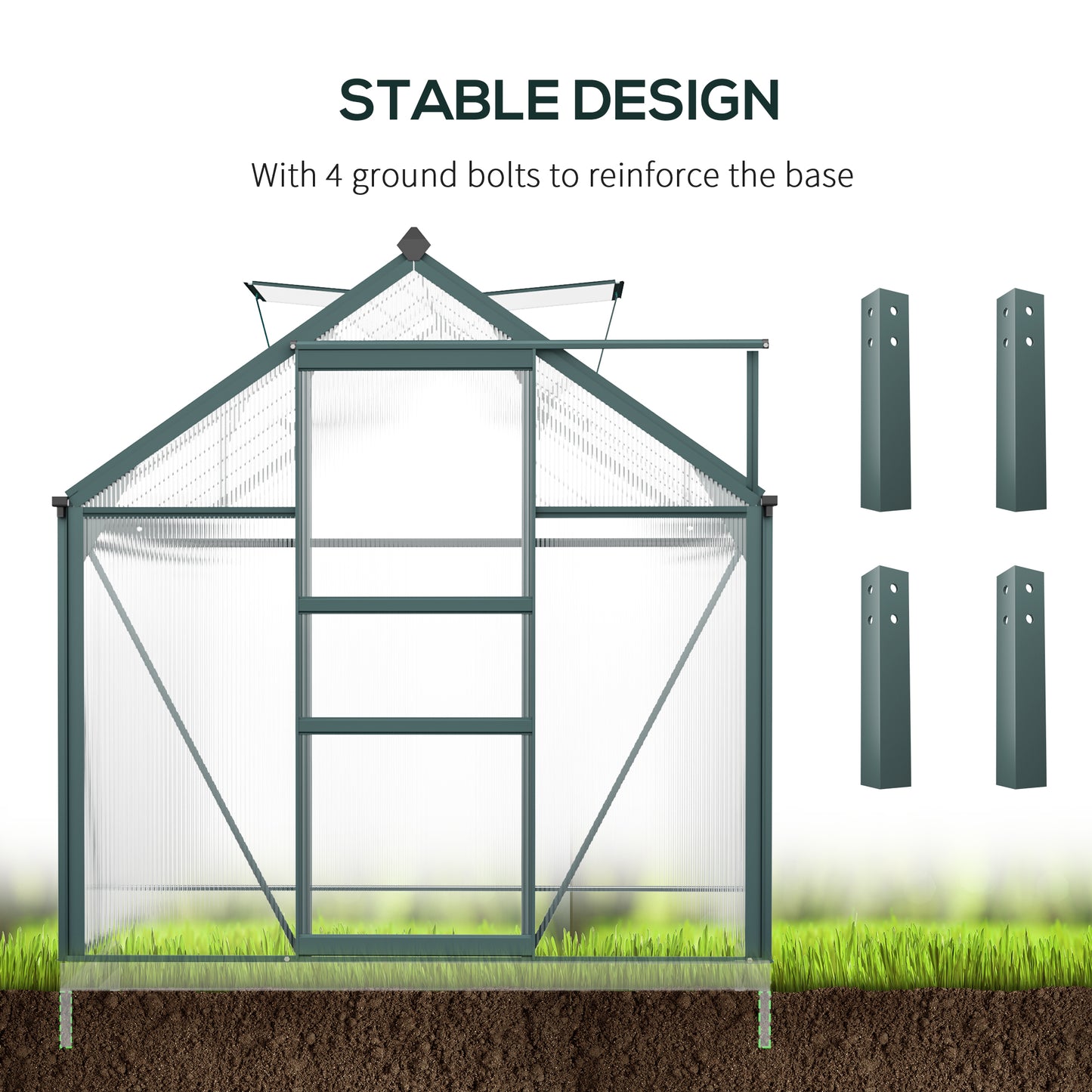 6' x 10' Greenhouse for Outdoors, Polycarbonate Greenhouse with Rain Gutter and Roof Vent, Aluminum Walk-in Green Houses for Outside for Patio Backyard Garden, Dark Green