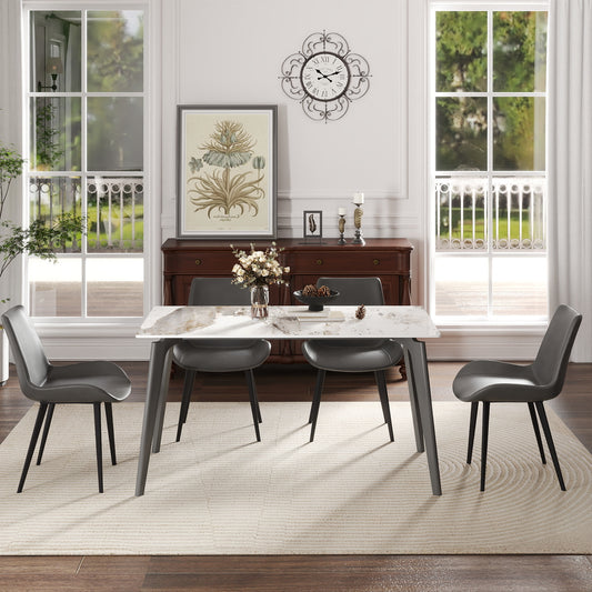 55.12  Modern Artificial Stone White Pandora Straight Edge Dark Grey Metal Leg Dining Table-Can Accommodate 6 People Dining Table Only