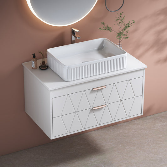 31.5 Contemporary Floating Bathroom Vanity With Ceramic Vessel Sink And Storage Cabinet - Perfect For Small Bathrooms