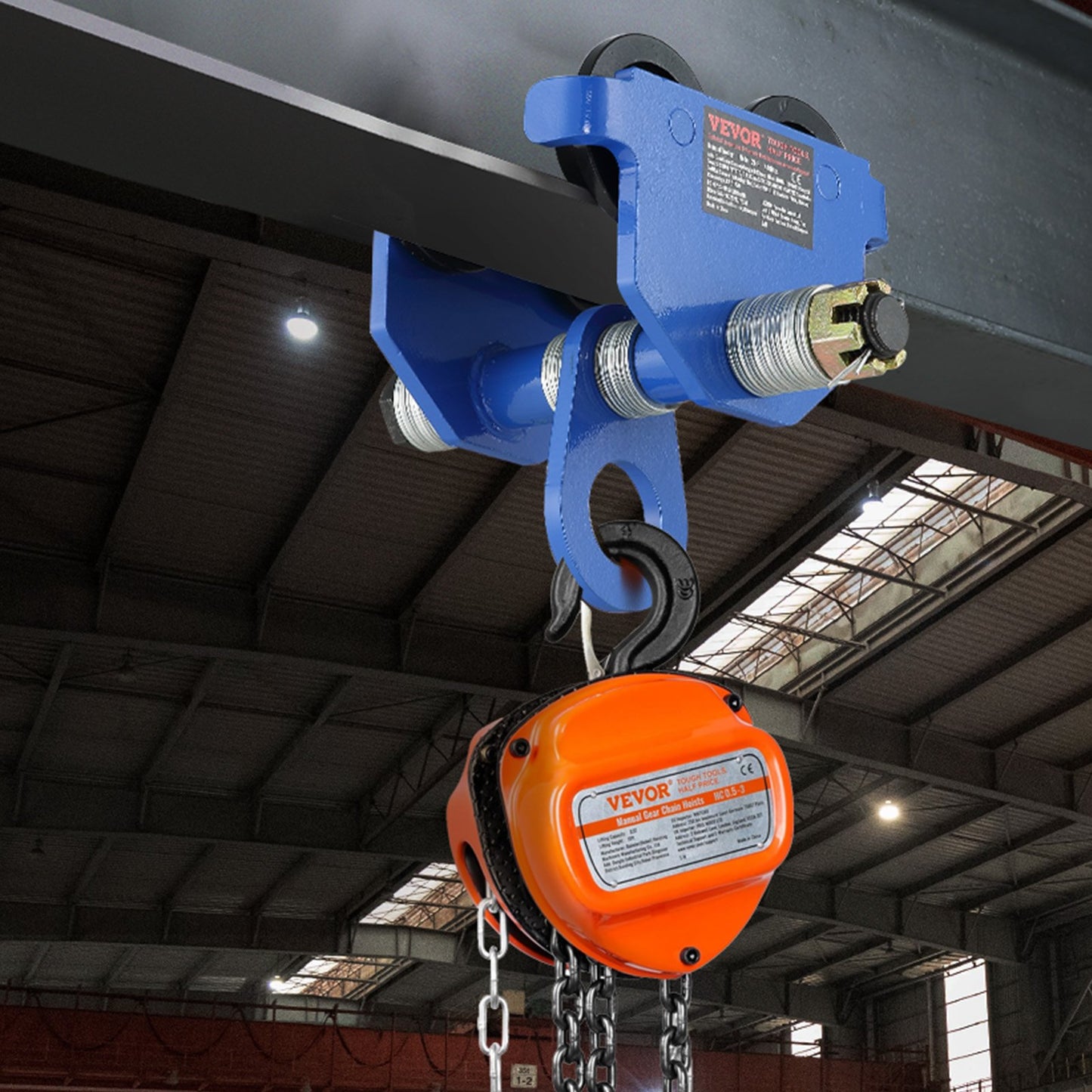 Manual Trolley, 2200 Lbs/1 Ton Load Capacity, Push Beam Trolley With Dual Wheels, Adjustable For I-Beam Flange Width 2.5' To 7', Heavy Duty Alloy Steel Garage Hoist For Straight Curved I Beam