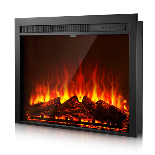 Electric Fireplace Insert, 35 Inch Recessed And Wall Mounted With Adjustable Flame Color Brightness & 8h Timer & Remote Control, Indoor Heater W/ 750W/1500W Dual Heating Modes, 5000BTU Black