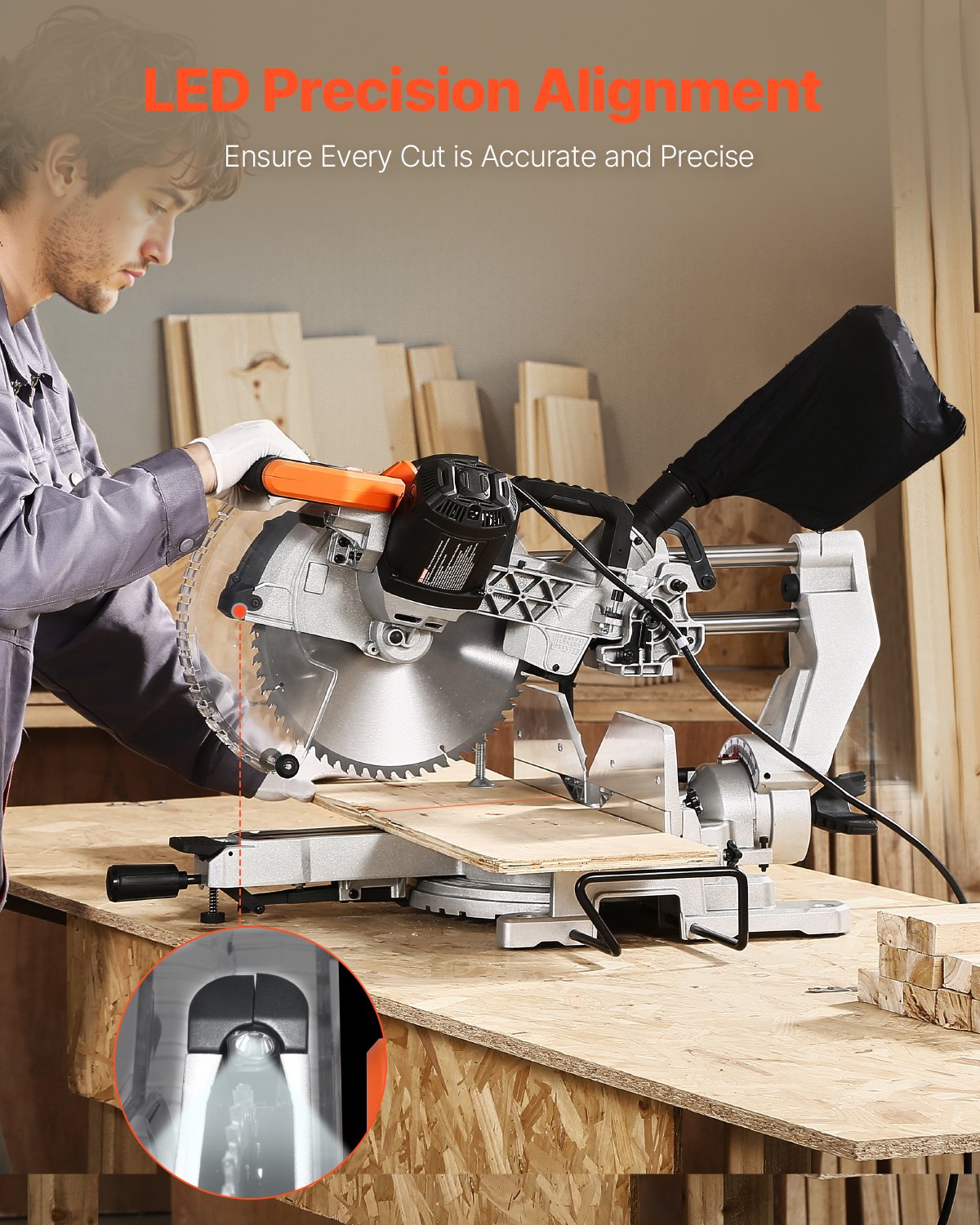 Sliding Compound Miter Saw 12-In Blade 15 Amp Motor Corded Double Bevel 60-Tooth