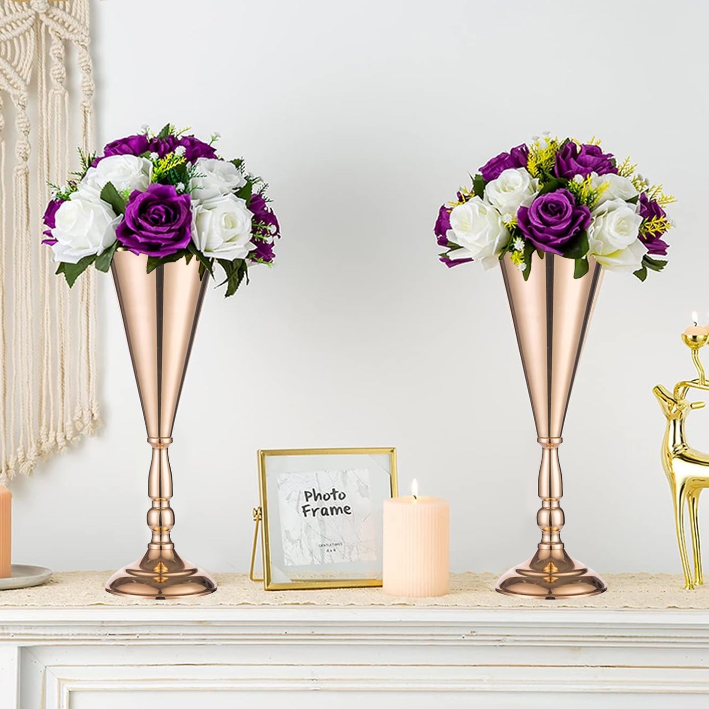 2 Pcs Golden Vase Flower Wedding Centerpieces