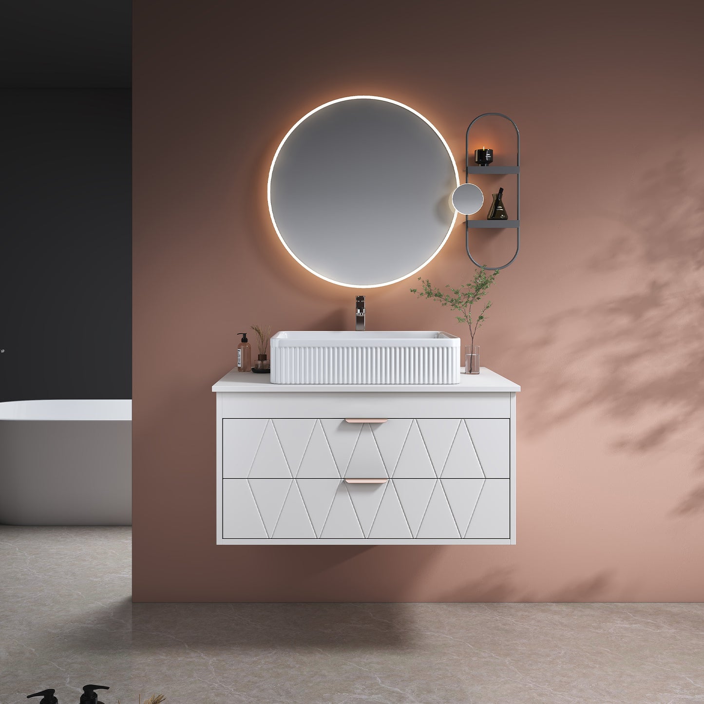 31.5 Contemporary Floating Bathroom Vanity With Ceramic Vessel Sink And Storage Cabinet - Perfect For Small Bathrooms