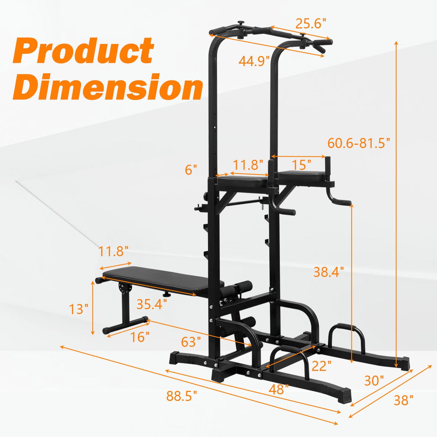 Power Tower With Bench Pull Up Bar Dip Station Adjustable Height Dip Stand Heavy Duty Multi-Function Fitness Rack
