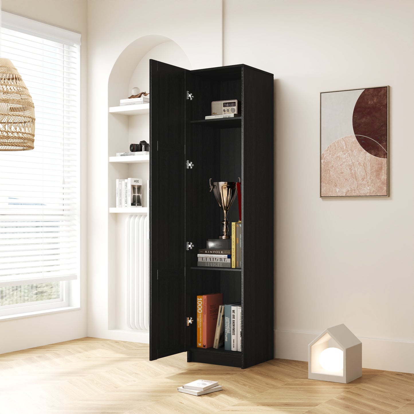 Stackable Wall Mounted Storage Cabinet, 15.75 D X 15.75 W X 70.87 H,black