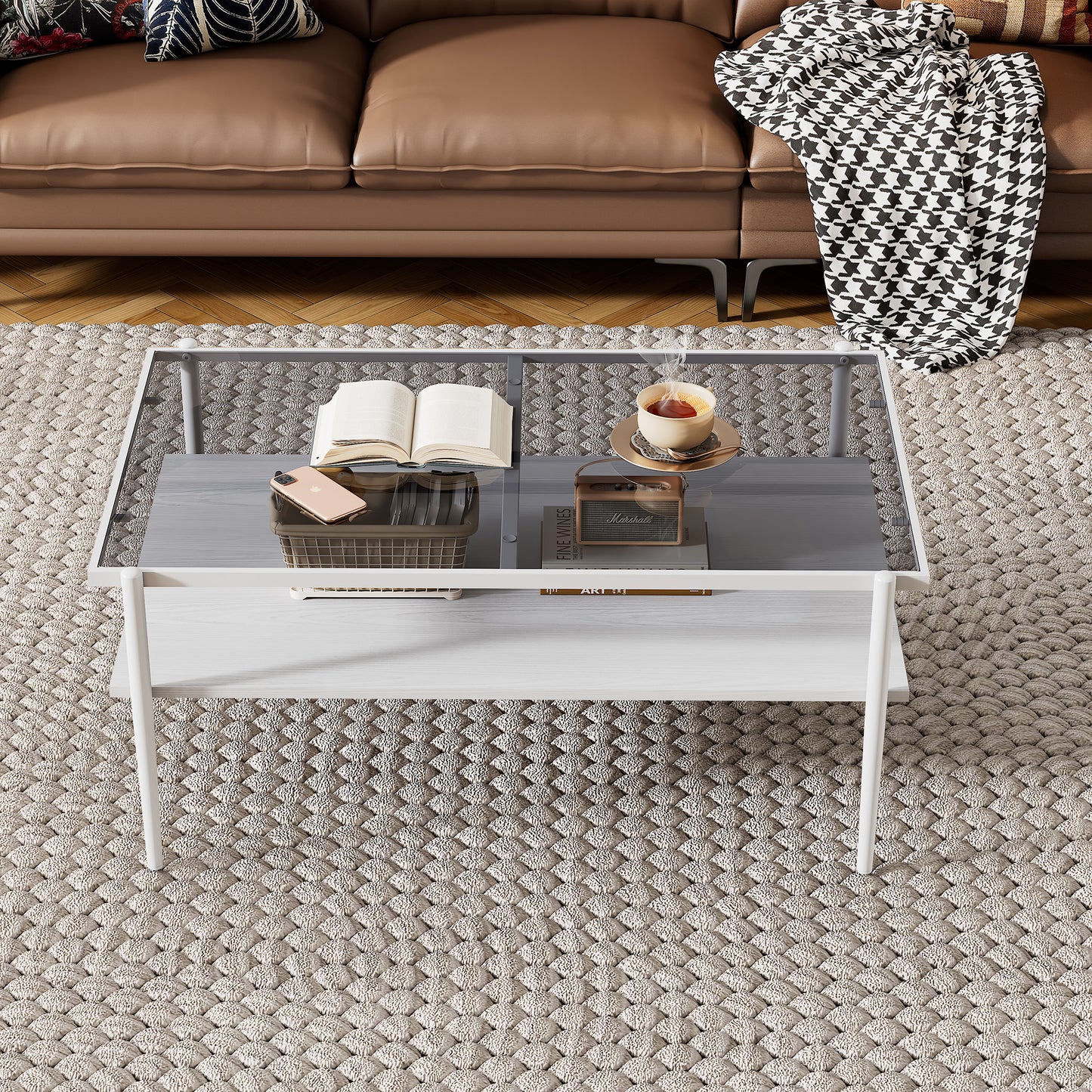 Coffee Table And End Tables Set Of 3, Tempered Glass Table With MDF Layer, Modern Tables For Living Room , Gray Glass