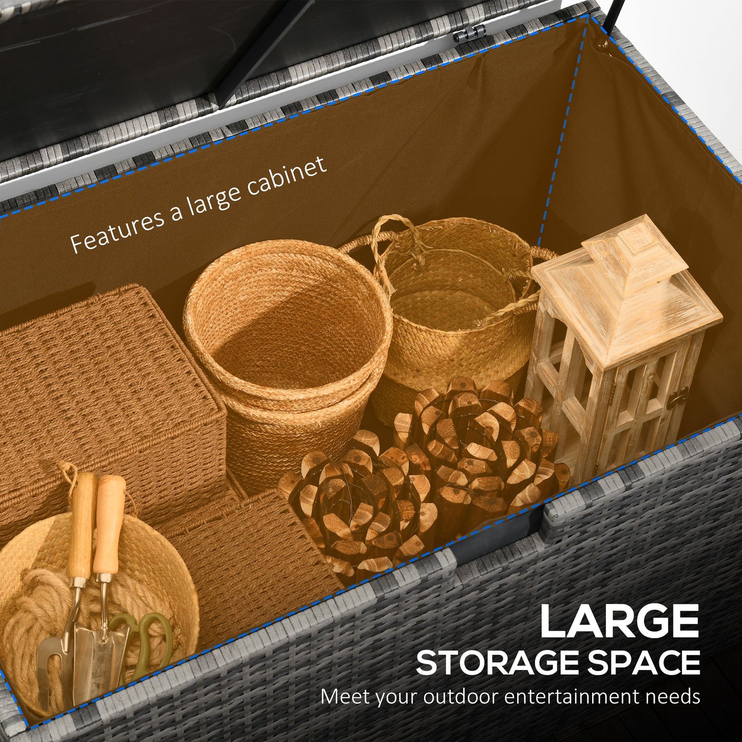 113 Gallon Outdoor Storage Box, Rattan Deck Box For Indoor, Patio Furniture Cushions, Pool Garden Tools, Dark Gray
