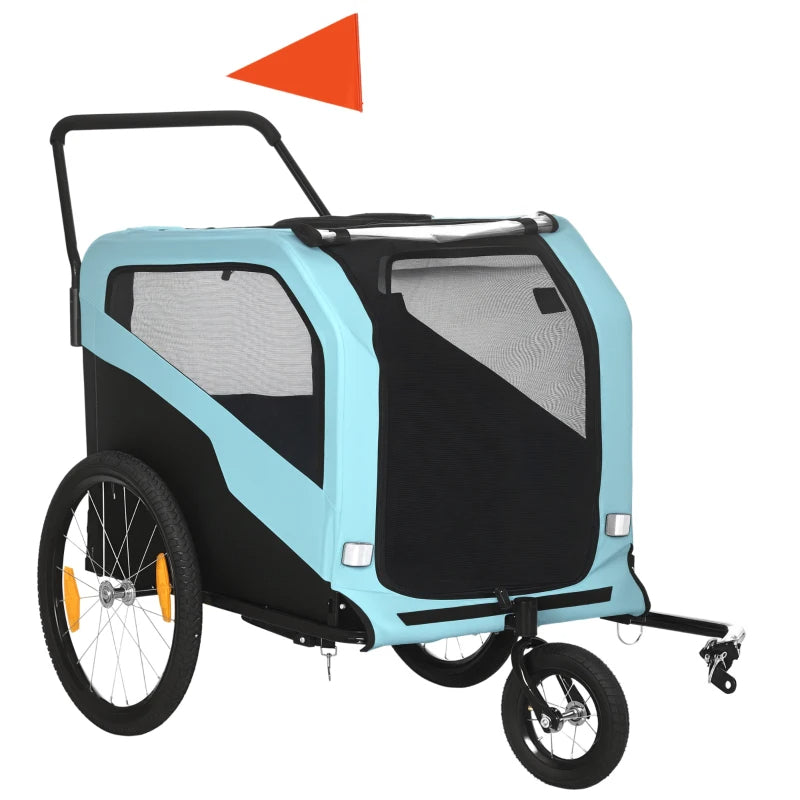2-in-1 Dog Bike Trailer Pet Stroller Carrier For Large Dogs With Hitch, Quick-release Wheels, Foot Support, Pet Bicycle Cart Wagon Cargo For Travel, Blue