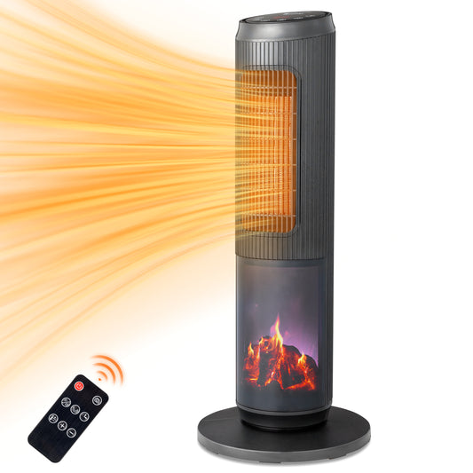 25Inch Tower Space Heater, Portable Electric Space Heater With Remote Control, 12H Timer, Thermostat, 60 Degrees Oscillation, Overheating & Tip-Over Protection For Indoor Large Room Bedroom Office
