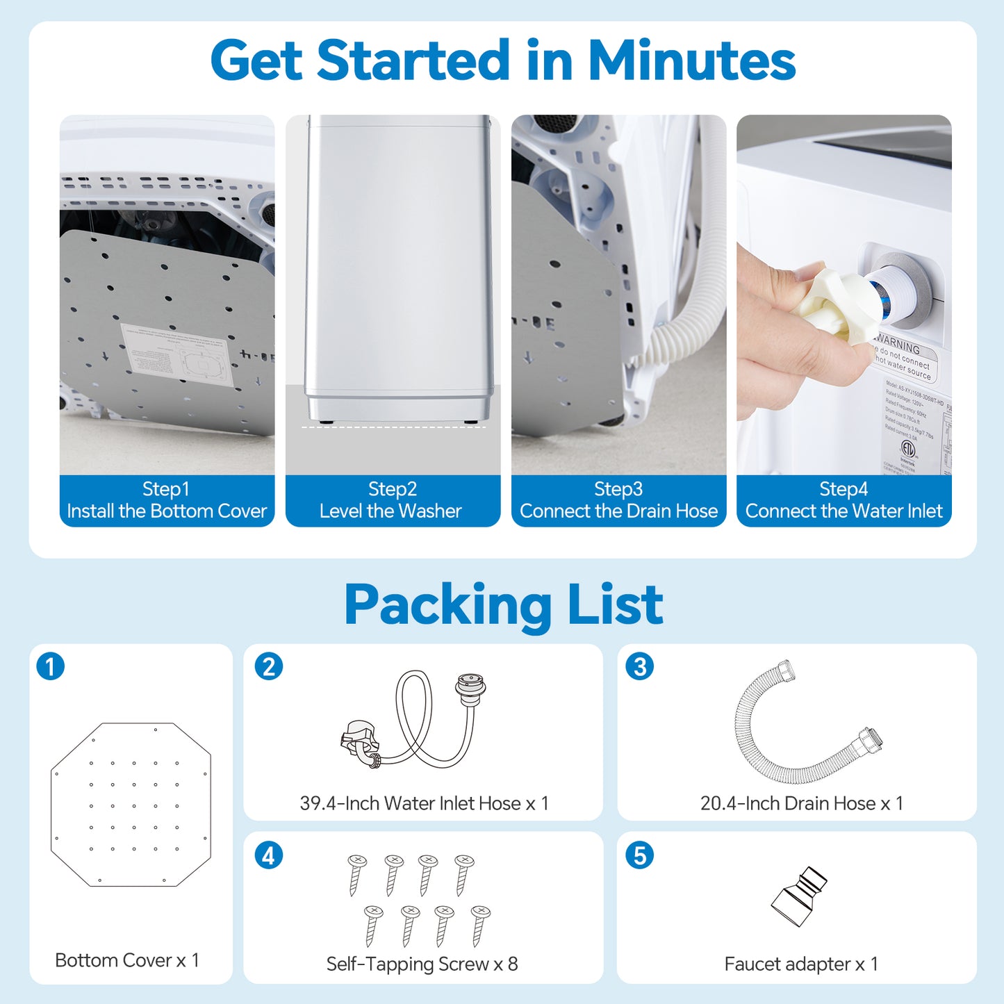 Portable Washing Machine, 7.7 Pounds, Fully Automatic Compact Model, Stainless Steel Tub, 10 Washing Modes, LED Display Screen