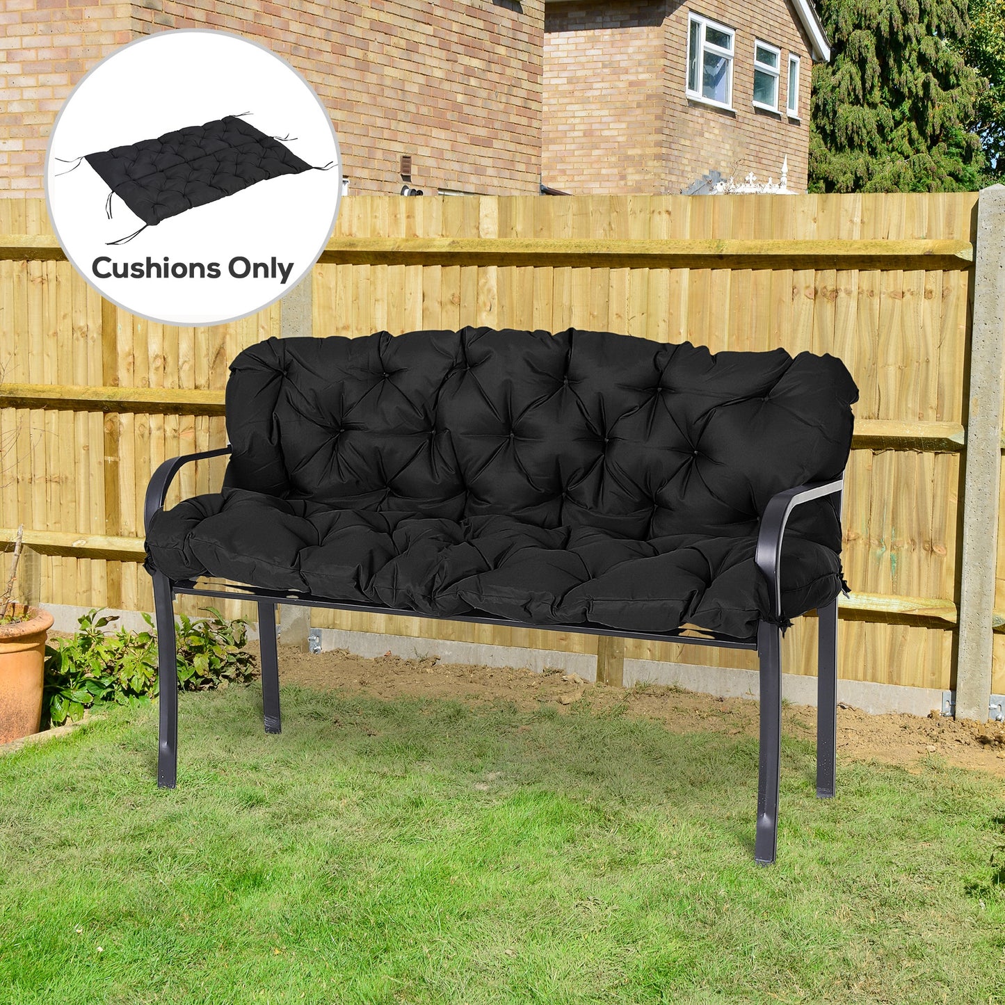 59" X 38" Tufted Bench Cushion For Outdoor Furniture, 3-Seater Replacement For Swing Chair, Patio Sofa/Couch, Black