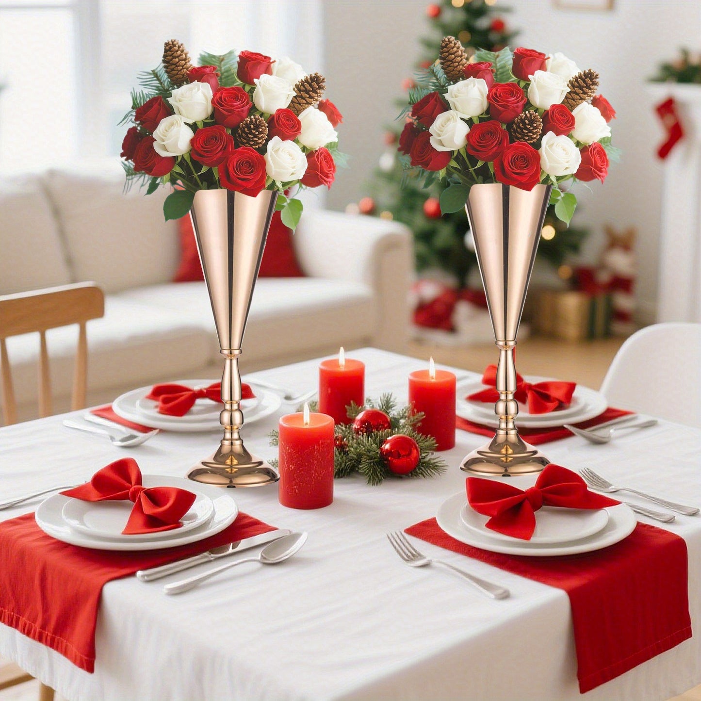 2 Pcs Golden Vase Flower Wedding Centerpieces
