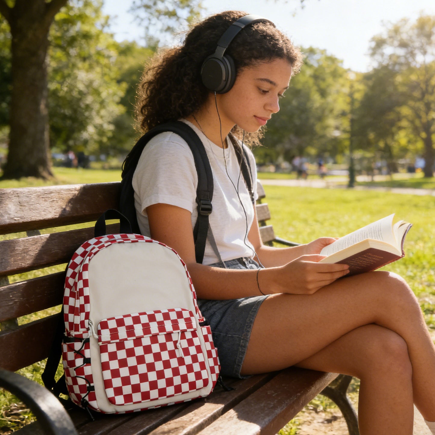 Plaid Backpack-Red