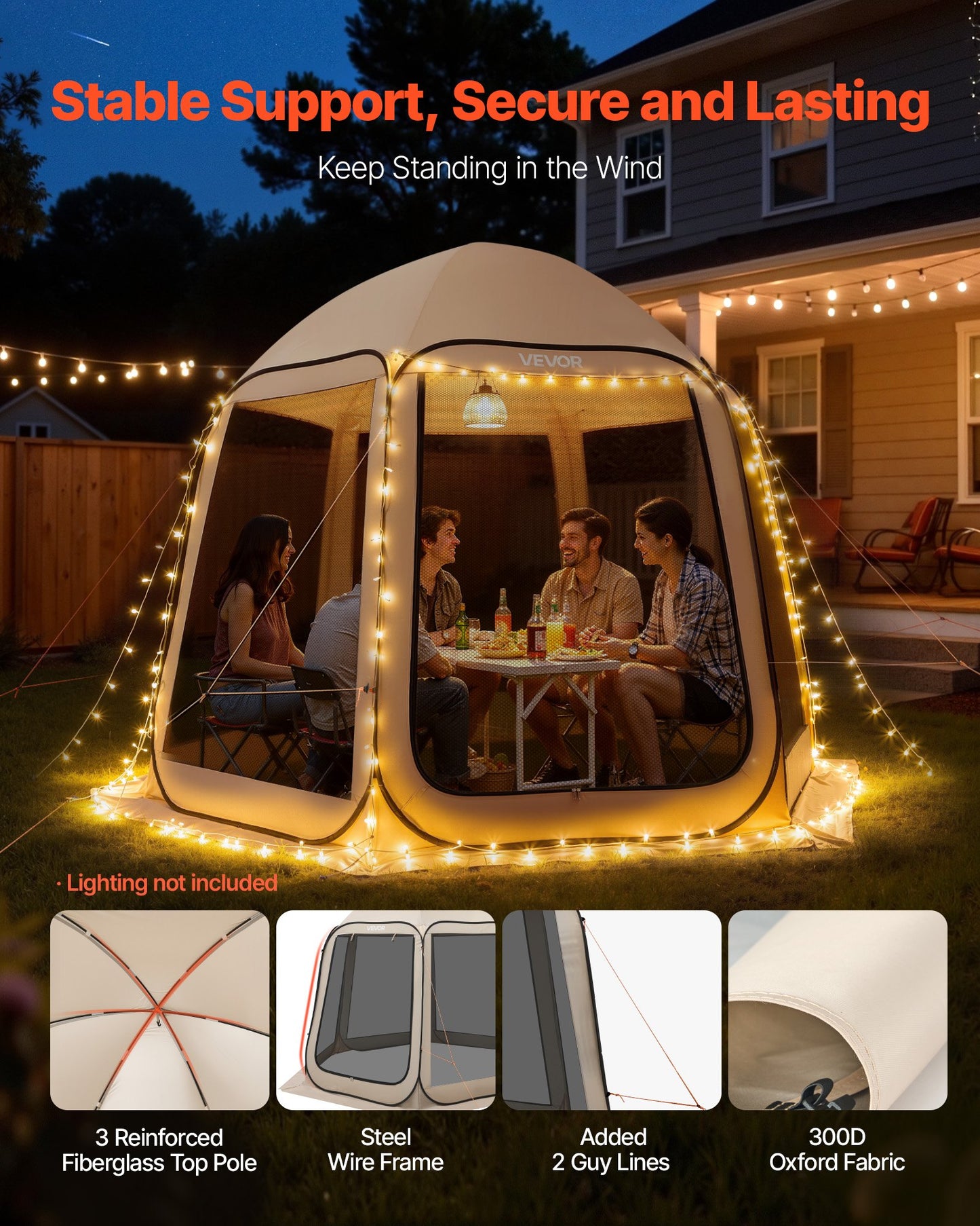 Screen House Tent, 10 X 9.2 Ft, 4-8 Person Pop Up Screen Tent, Portable Screened In Canopy With Carry Bag, Netting Sides, Ground Stakes, For Garden, Patio, Backyard, Outdoor Activities, Beige