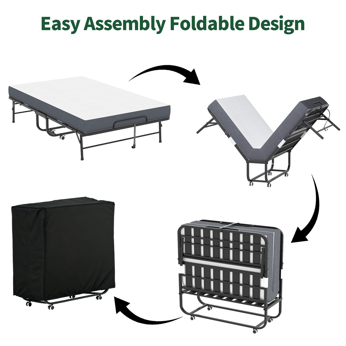 Large 75 X46  Wide Folding Bed For Tall People, Extra Long & Wide Rollaway Bed With 5  Memory Foam, Heavy-Duty 450lbs Capacity Guest Bed, Spacious Portable Twin Cot