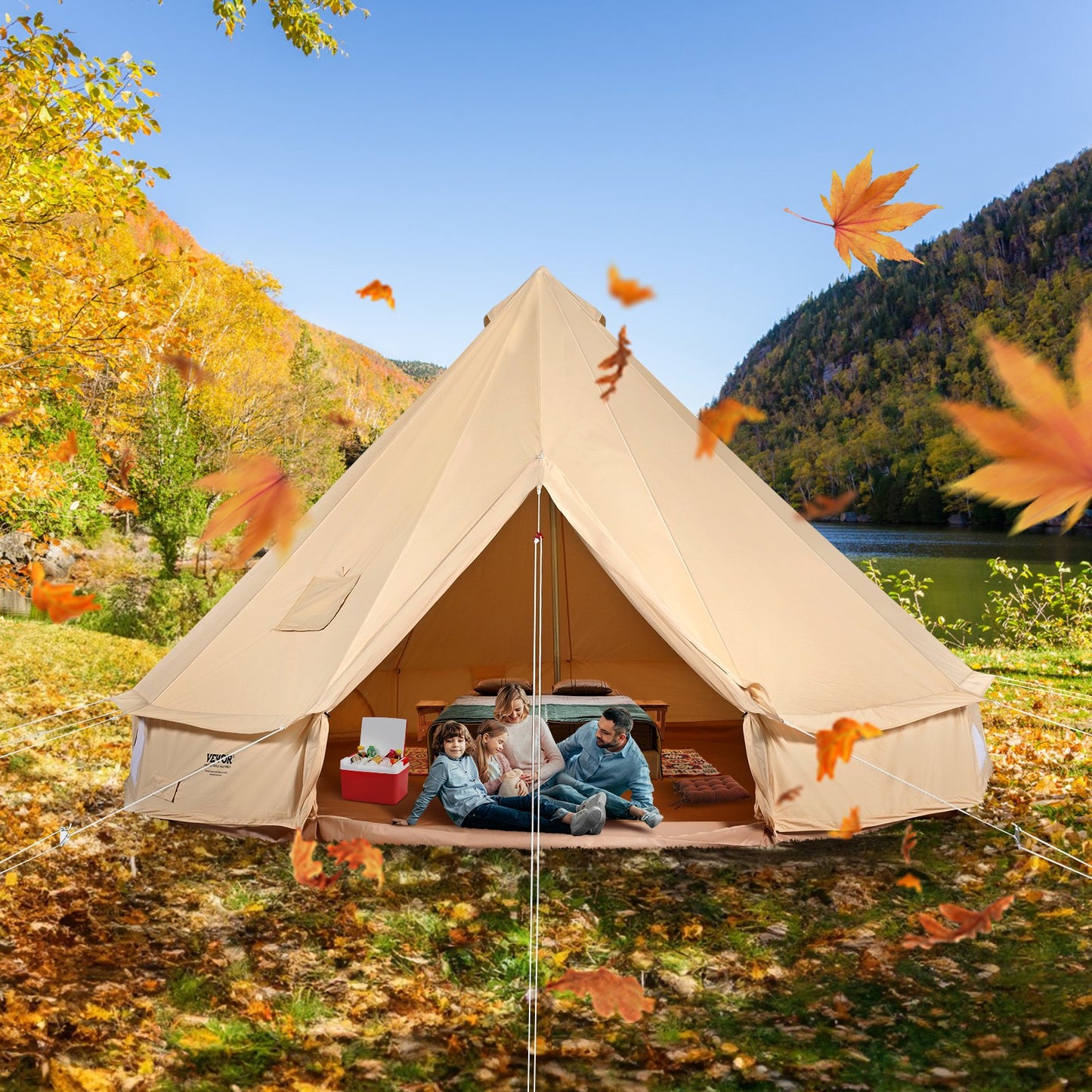 8-10 Person Canvas Glamping Bell Tent, Breathable Waterproof Yurt Tent With Stove Jack And Detachable Side Wall For Family Camping,16'x16'x118 "(Diameter 5M)