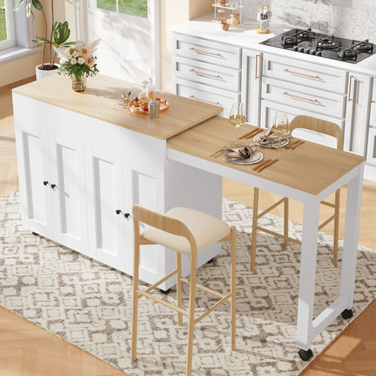Modern Extendable Bar Table 118-180x50x94cm, Extendable Dining Table With Storage, With Six Shelves, Standing Table Bistro Table, For Dining Room, Use As Living Room Room Divider, White Gray