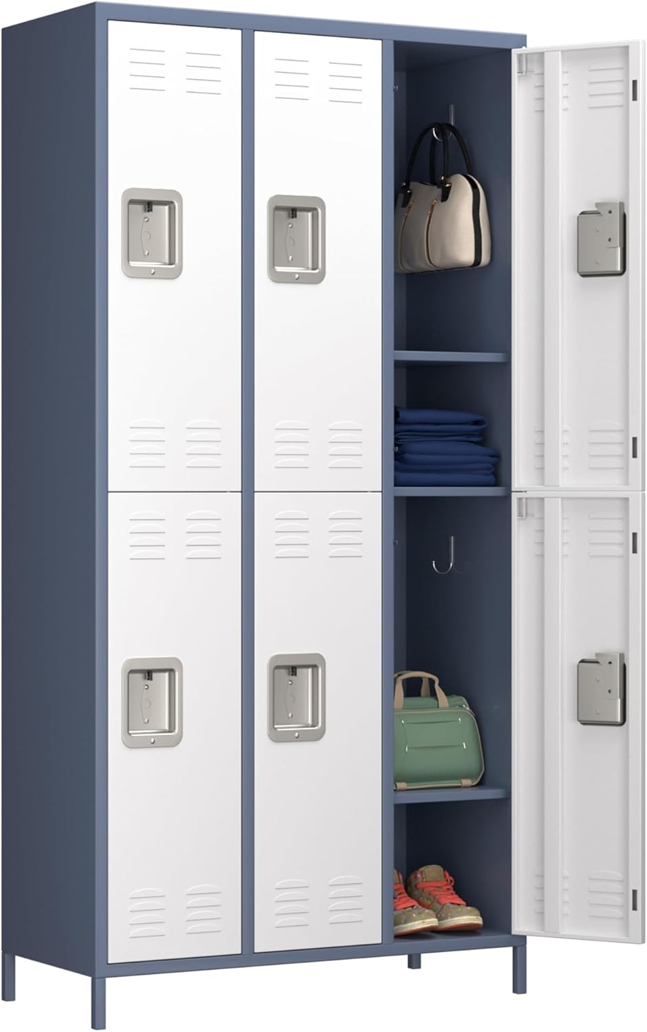 METAN Metal Locker For School Office Gym Bedroom,6 Doors Steel Storage Locker Cabinet For Employees,Industrial Storage Locker With 1 Shelves,Assembly Required,Gray White