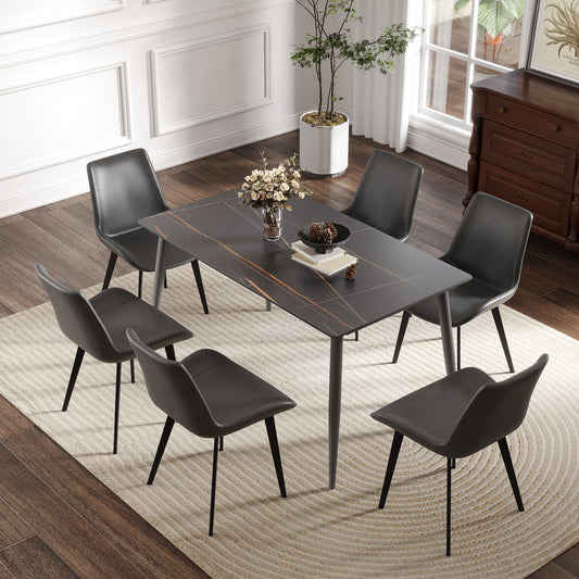 55.12  Modern Artificial Stone Black Straight Edge Dark Grey Metal Leg Dining Table-Can Accommodate 6 People Dining Table Only
