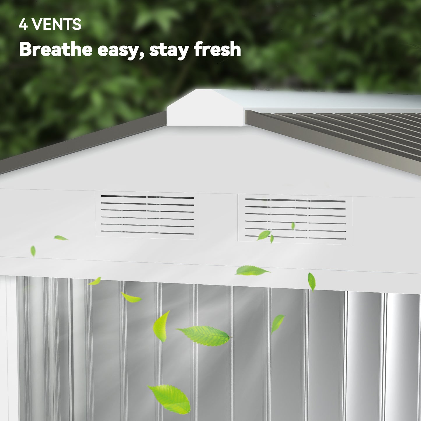 7x4 Garden Shed, Storage Shed with 4 Vents & 2 Sliding Doors, Garden Tool House for Backyard, Patio, Garage, Lawn,White