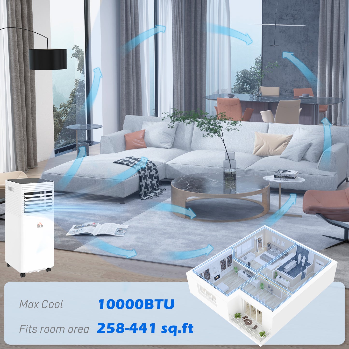 10000 BTU Mobile Air Conditioner for Cooling and Dehumidifying, Remote Control, 24H Timer, LED Display, Black