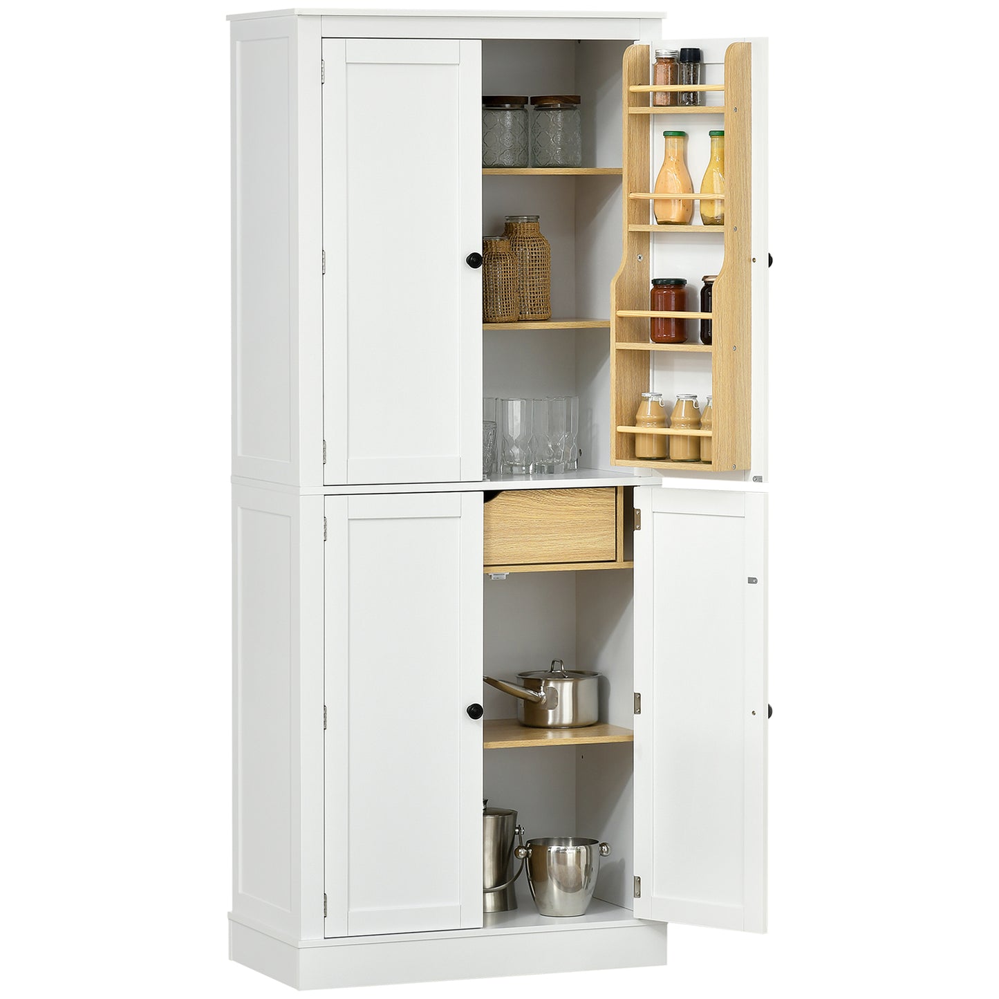 72" Kitchen Pantry Storage Cabinet, Modern Tall Kitchen Cabinet with 5-tier Storage Shelving, 8 Spice Racks, Drawer