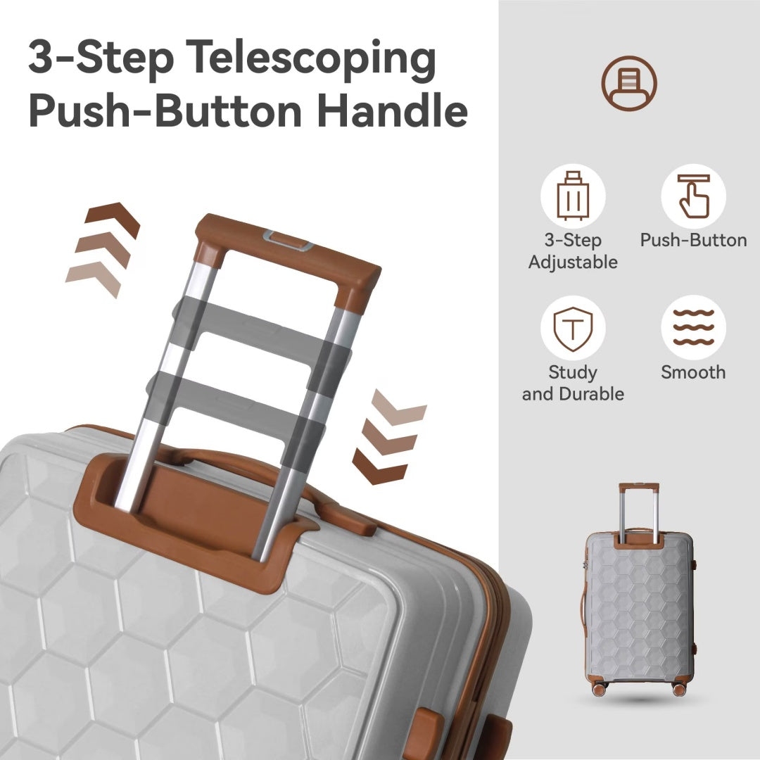 3-Piece Luggage Set Travel Lightweight Suitcases With Rolling Wheels, TSA Lock & Moulded Corner, Carry On Luggages For Business, Trip, 20-24-28, White
