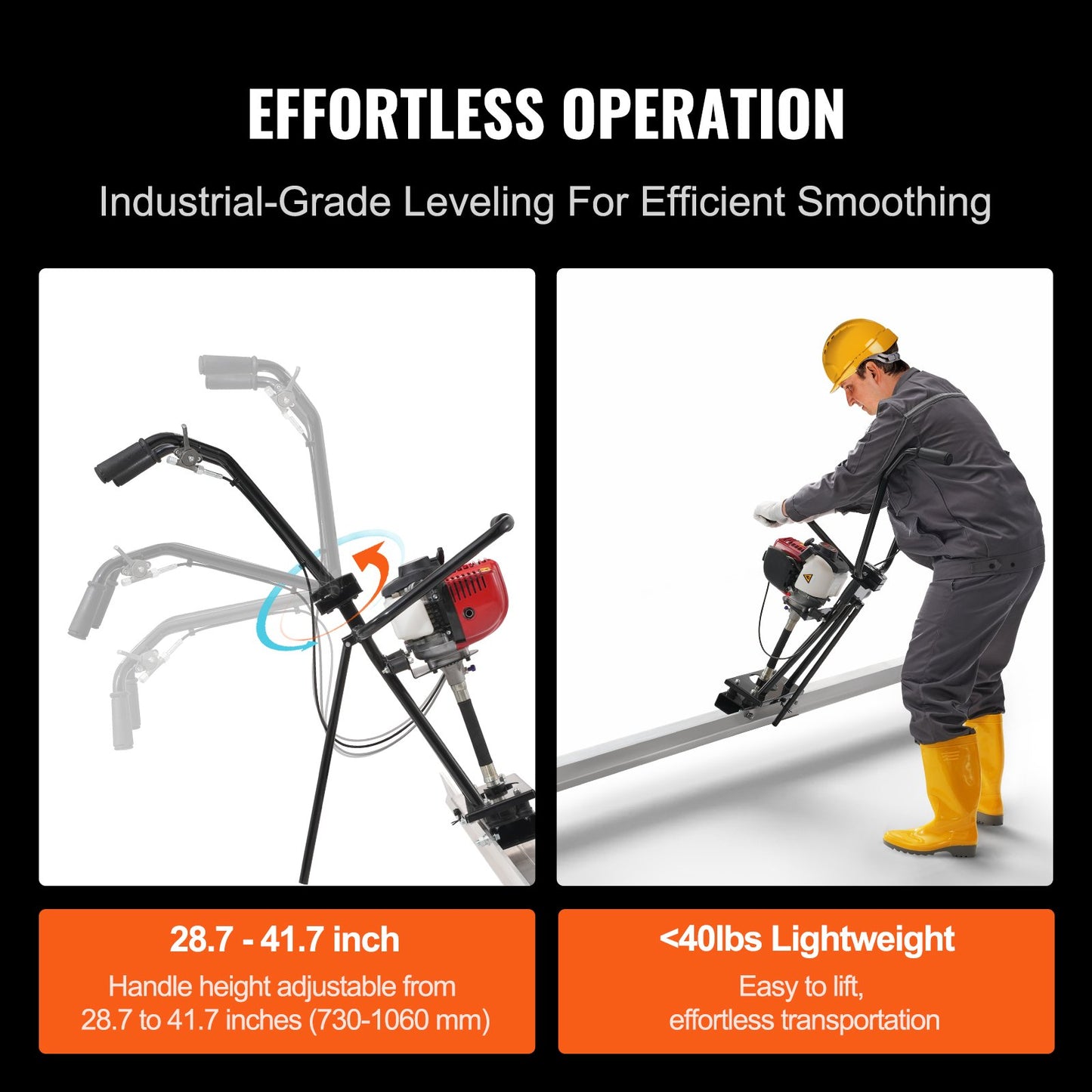 Gas Concrete Power Screed, 6ft Aluminum Board Straight Edge Bar Set, 4 Stroke Cement Finishing Vibrating Motor With Height Adjustable Handles, High Efficient Concrete Tools 6500RPM