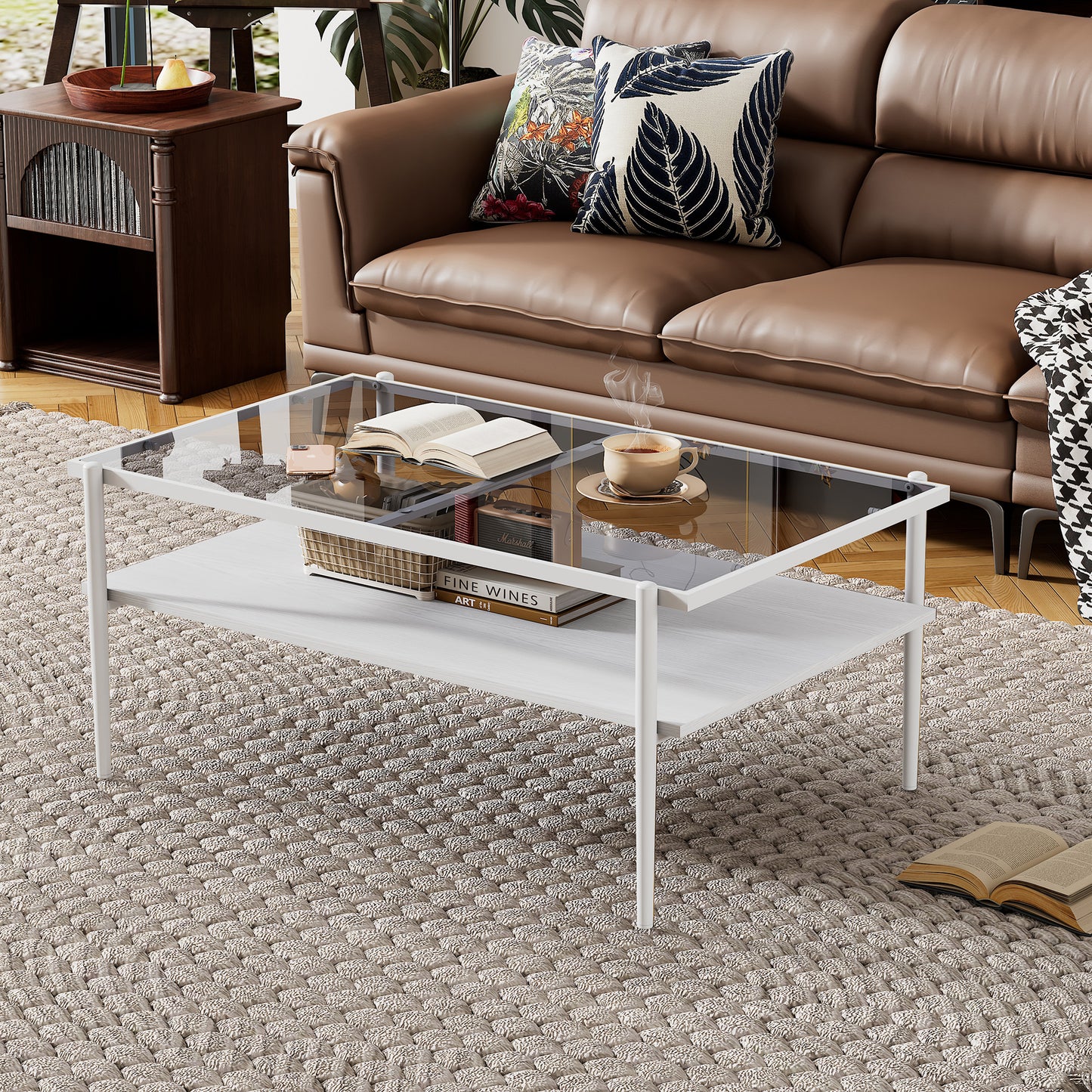 Coffee Table And End Tables Set Of 3, Tempered Glass Table With MDF Layer, Modern Tables For Living Room , Gray Glass