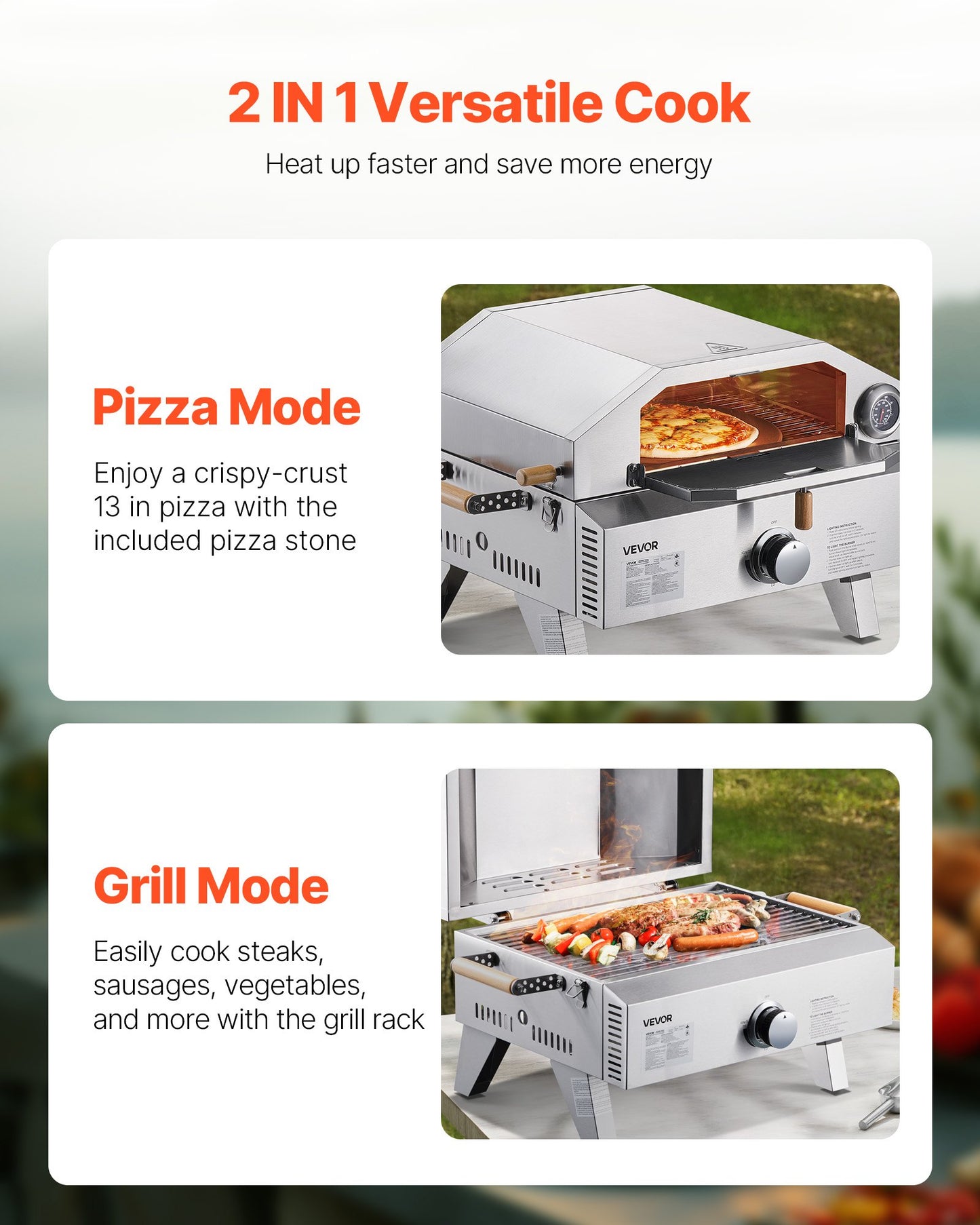 Outdoor Pizza Oven, 13 In Gas Fired Pizza-Maker, Portable Outside Gas Oven With Thickened Cordierite Pizza-Stone, And Built-in Thermometer, Pizza Or Grill Two Modes, For Camping & Backyard