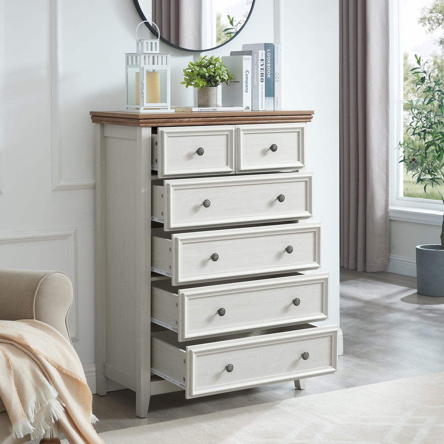 Modern 6 Drawers Dresser 6 Drawers Cabinet,Chest Of Drawers Closet Organizers And Storage Clothes Storage Drawers Cabinet For Living Room, Farmhouse Dresser Organizer BEIGE