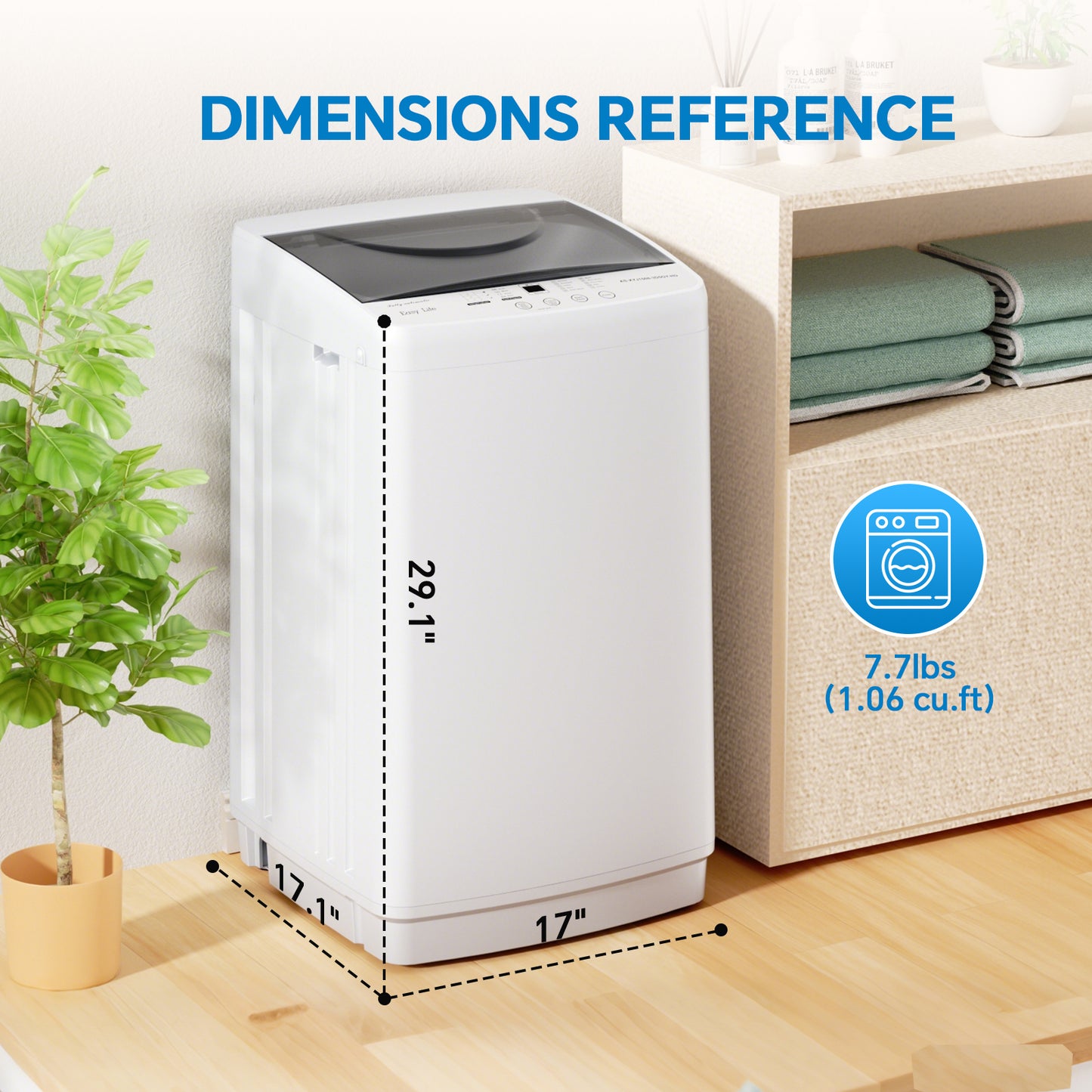 Portable Washing Machine, 7.7 Pounds, Fully Automatic Compact Model, Stainless Steel Tub, 10 Washing Modes, LED Display Screen