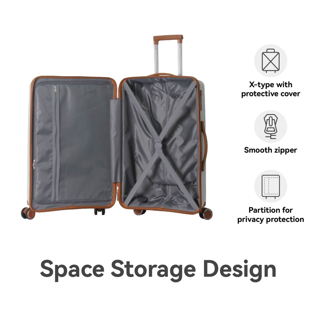 3-Piece Luggage Set Travel Lightweight Suitcases With Rolling Wheels, TSA Lock & Moulded Corner, Carry On Luggages For Business, Trip, 20-24-28, White