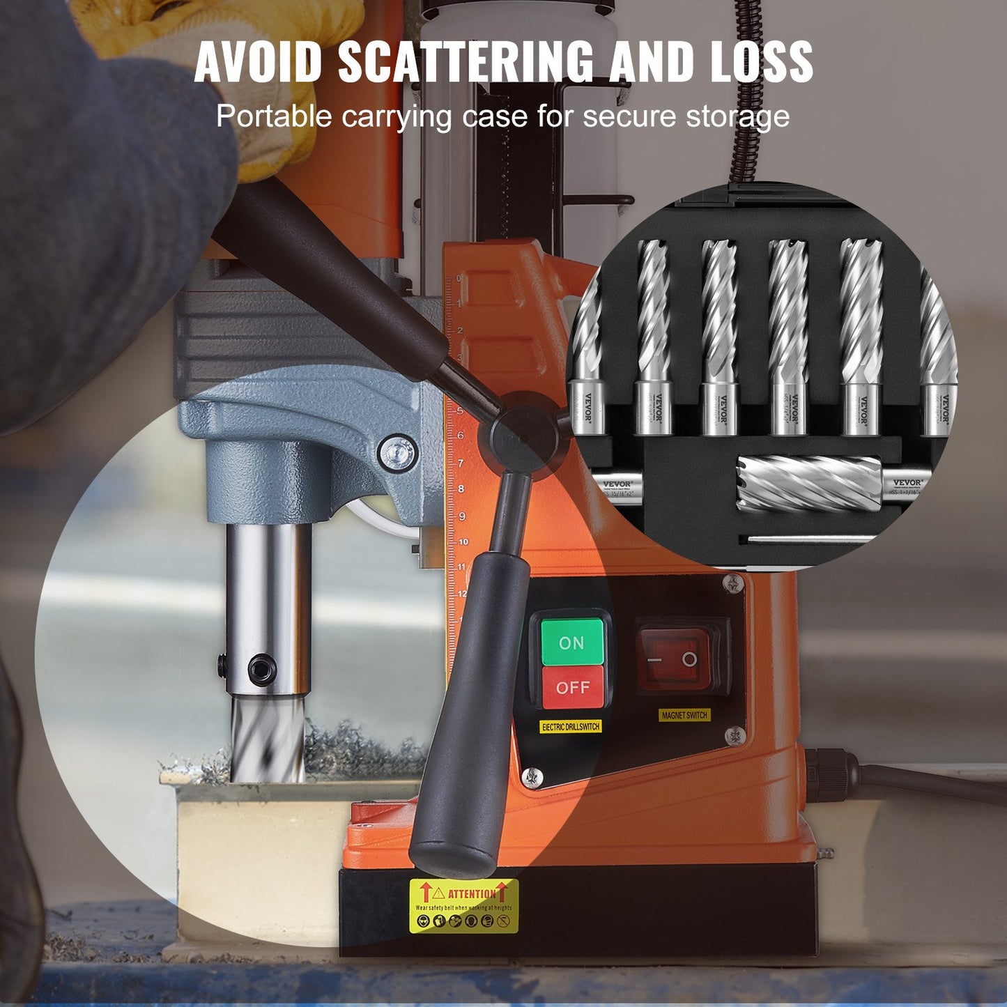 Annular Cutter Set, 13 Pcs Weldon Shank Mag Drill Bits, 7/16' To 1-1/16' Cutting Diameter, 2' Cutting Depth, M2AL HSS, With 2 Pilot Pins, Hex Wrench And Portable Case, For Using With Magnetic Dr