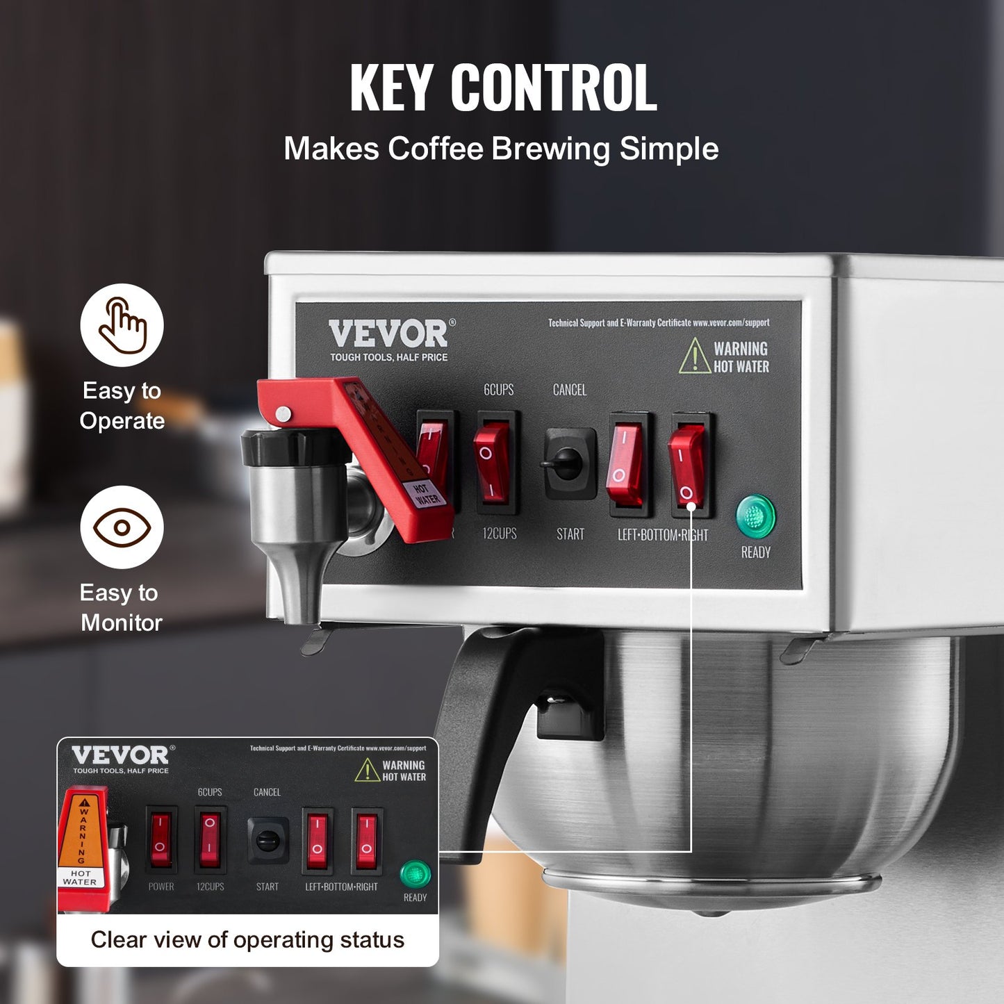 12 Cups Commercial Drip Coffee Maker With 3 Glass Carafes And 3 Warmers Office