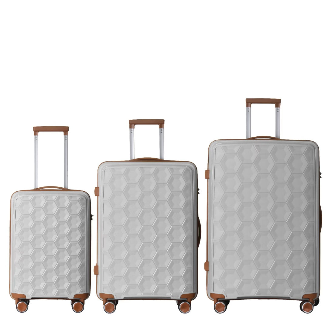 3-Piece Luggage Set Travel Lightweight Suitcases With Rolling Wheels, TSA Lock & Moulded Corner, Carry On Luggages For Business, Trip, 20-24-28, White